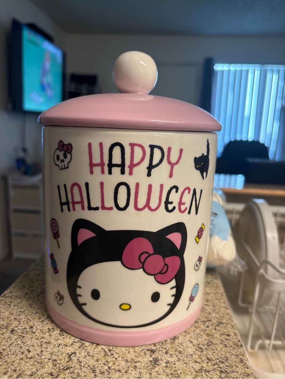 Hello Kitty Pink and Black Halloween Treat Canister